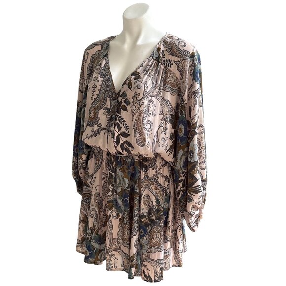 Free People High Plains Elastic Waist Dress Billowy Sleeve Pink Blue Women's S - Picture 8 of 11